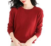 Knitted Jumpers for Women Soft Bracelet Sleeve Essentials Solid Pullover Elegant Blend Comfortable Stretchy Knitwear Thermal Crew Neck Breathbale Fit Cropped Pullovers Autumn Daily Office Red