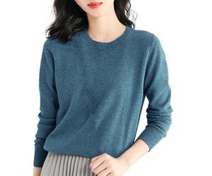 Knitted Jumpers for Women Soft Bracelet Sleeve Essentials Solid Pullover Elegant Blend Comfortable Stretchy Knitwear Thermal Crew Neck Breathbale Fit Cropped Pullovers Autumn Daily Office Blue