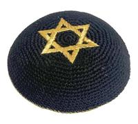 Knitted Kippah with Star of David Embroidery Jewish Kippah Hat for Men Boys and Kids Knitted Kippot and Single Hand-knit Kippas Kipa
