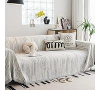 Knitted Large Sofa Throw Blanket with Tassels Grey 180x420cm Sofa Cover for 2 3 4 Seater Simple Solid Colour Stripe Ideal for Couch Armchair and Bed