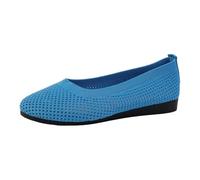 Knitted Loafer for Women Slip-On Sneakers Hollow Lightweight Cute Flying Woven Single Shoe Comfort Footbed Breathable Mesh Soft Sole Comfortable Business Working Summer Slides (Blue, 6.5)
