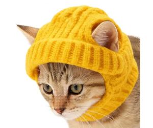 Knitted Pet Hat, Cute Ear Hole Costume Accessories, Medium Winter Hat with Durable Knit Construction, Compact Headwear , Soft Acrylic Yarn, Unverzic