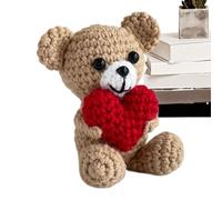 Knitted Plush Doll - Crochet Bear Handmade Soft Toy with Heart Design, Small Stuffed Animal Plush Figure, Decorative Collectible Gift Toy Children Girlfriend Daughter | Perfect for Living Room Sh