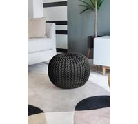 Knitted Pouffe Chunky Round Footstool Ottoman 100% Cotton Handmade Black