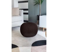 Knitted Pouffe Chunky Round Footstool Ottoman 100% Cotton Handmade Chocolate