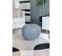 Knitted Pouffe Chunky Round Footstool Ottoman 100% Cotton Handmade Silver