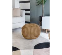 Knitted Pouffe Chunky Round Footstool Ottoman 100% Cotton Handmade Tan
