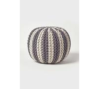(Grey & Off White, 35 x 40 cm) Knitted Pouffe Striped Footstool