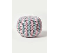 Knitted Pouffe Striped Footstool 35 x 40 cm Homescapes Pink One Size