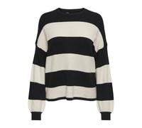 ONLY Women's Onlatia L/S Stripe KNT Noos Pullover Sweater, Black/Stripes:Whitecap Gray Melange, M