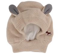 Knitted Rabbits Ear Dog Hat | Noise Protection & Warm Earmuffs for Large Dogs | Anxiety Relief for Thunder/Loud Events | Washable Grooming Hat for Hiking/Camping (Beige)