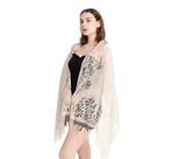 Knitted Shawl Wrap,Poncho Cape Fringe Cardigan,Floral Lace Scarf Shawl with Tassels for Women Wedding Evening Party Dresses,Soft Mesh Wrap,Shawls and Wraps for Women,Bridal Accessories (Beige)