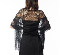 Knitted Shawl Wrap,Poncho Cape Fringe Cardigan,Floral Lace Scarf Shawl with Tassels for Women Wedding Evening Party Dresses,Soft Mesh Wrap,Shawls and Wraps for Women,Bridal Accessories (Black)