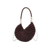 Knitted Shoulder Bag Braided Sweet Korean Style Pearls Chain Crossbody Bag Solid Color Beach Bag Ladies/Girls(Coffee)
