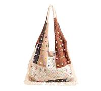 Knitted Shoulder Bag Patchwork Large Capacity Tassel Beach Purse | Beach Bag for Travel Shopping Work Dating Daily Use Underarm Carry