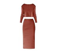 Knitted Skirt and Jumper Set - Knitted Dress Women's Winter Spring Outfit 2-Piece Suit Elegant Sweater Dress Ribbed Knit Women's Fashion Top Short Pullover Y2K Skirt Long Sleeve Knitted Jumper Long