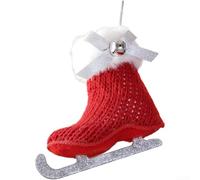 Knitted Sleigh Boot Christmas Tree Ornament Red 10.5x10.5cm Vintage | Soft cloth material with red white colors Hanging loop for easy display Bell detail adds playful holiday charm
