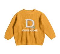 Knitted Sweater for Boys Girls Babies Embroidered Kids' Sweater Cozy Autumn Days Winter Evenings Soft Wear Comfort Stylish Design Letter Embroidery for Leisure 1-7 Years (Yellow, 3-4 Years)