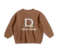Knitted Sweater for Boys Girls Babies Embroidered Kids' Sweater Cozy Autumn Days Winter Evenings Soft Wear Comfort Stylish Design Letter Embroidery for Leisure 1-7 Years (Khaki, 3-4 Years)
