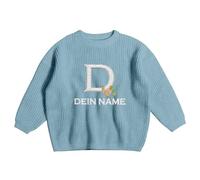 Knitted Sweater for Boys Girls Babies Embroidered Kids' Sweater Cozy Autumn Days Winter Evenings Soft Wear Comfort Stylish Design Letter Embroidery for Leisure 1-7 Years (Light Blue, 3-4 Years)