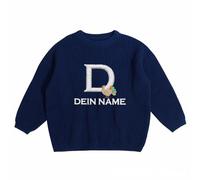 Knitted Sweater for Boys Girls Babies Embroidered Kids' Sweater Cozy Autumn Days Winter Evenings Soft Wear Comfort Stylish Design Letter Embroidery for Leisure 1-7 Years (Navy, 3-4 Years)