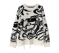 Knitted Sweater Men Tassel Graffiti Pullover Vintage Causal O-Neck Jumpers Hipster Oversized Top Streetwear Unisex-beige,XL