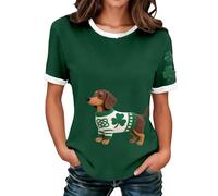 Knitted T-shirt with animal pattern, ribbed structure, casual everyday outfit with crew neck, Dark green, L