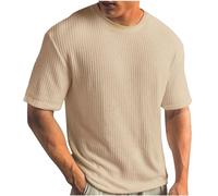 Knitted T Shirts for Man Sale Clearance Summer 2025 Crew Neck Short Sleeve Tees Waffle Knit Solid Color Basic Undershirt Gym Workout Tops Mens Loose Fit Soft Shirts Plus Size S-XXL