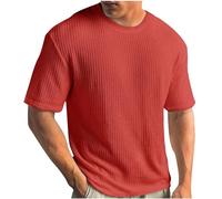 Knitted T Shirts for Man Sale Clearance Summer 2025 Crew Neck Short Sleeve Tees Waffle Knit Solid Color Basic Undershirt Gym Workout Tops Mens Loose Fit Soft Shirts Plus Size S-XXL