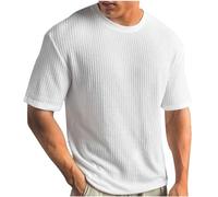 Knitted T Shirts for Man Sale Clearance Summer 2025 Crew Neck Short Sleeve Tees Waffle Knit Solid Color Basic Undershirt Gym Workout Tops Mens Loose Fit Soft Shirts Plus Size S-XXL