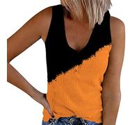 Knitted Tank Tops Women UK Tie Dye Ribbed Vests Plus Size Summer Top Classic Sleeveless Elegant V Neck T Shirts Slim Fit Work Blouses Casual Tee Shirt