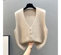 Knitted Vest Tops For Women,Women’S V Neck Gilets Knitted Vest Beige White Button Cardigan Jacket Short Warm Sleeveless Sweater Tank Top Vintage Waistcoat Preppy Style Jumper Uniform,Tag M=Eu S