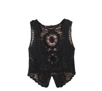 Knitted Vest Tops For Women,Womens Floral Crochet Vest White V-Neck Hollow Mandala Flower Sleeveless Open Front Button Short Vest Shawl Cardigan Knit Boho Hippie Gilet Blouse Summer Bikini Cover Up,