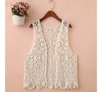Knitted Vest Tops For Women,Womens Flower Crochet Vest Vintage White Hollow Flowers Rhombus Lace Sleeveless Open Front Short Vest Shawl Cardigan Knit Boho Hippie Gilet Blouse Summer Bikini Cover Up,