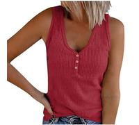 Knitted Vest Tops Women Slim Fit V Neck Button Sleeveless Tank Top Ribbed Summer Tops Solid Color Tee Tops Stretch Vest Casual Basic T Shirt Undershirt Knit Tank Pullover Tunic Shirts Camisole