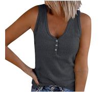 Knitted Vest Tops Women Slim Fit V Neck Button Sleeveless Tank Top Ribbed Summer Tops Solid Color Tee Tops Stretch Vest Casual Basic T Shirt Undershirt Knit Tank Pullover Tunic Shirts Camisole