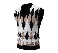 Knitted Vests for Men | V Neck Sweater Tank Top | Argyle Sleeveless Jumpers | Thick Warm Pullover Vest | Business Office Knitted Gilets | Slim Fit Knit Waistcoat | Soft Thermal Knitwear Black