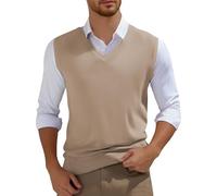 Knitted Waistcoat Armies Elegant Business Vest Suit Vests V-Neck Cotton Winter Vest Warm Sleeveless Knitted Pullover Slim Fit Vest Medieval Vintage Casual without Pockets, khaki, S