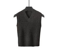 Knitted Waistcoats,Women Short Knitted Sweater Vest Casual Solid Color Ribbed Cable Knit V Neck Autumn Winter Slim Fit Sleeveless Jumper Gilets Sweaters Knit Tank Top Cami Waistcoat Blouse,Black,S