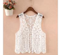 Knitted Waistcoats,Womens Flower Crochet Vest Vintage White Hollow Flowers Rhombus Lace Sleeveless Open Front Short Vest Shawl Cardigan Knit Boho Hippie Gilet Blouse Summer Bikini Cover Up,White