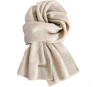 Knitted warm womens scarf for winter, long neck wrap made of soft polyester material featuring a simple stylish plain color design (Beige)