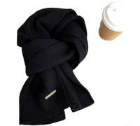 Knitted warm womens scarf for winter, long neck wrap made of soft polyester material featuring a simple stylish plain color design (Black)