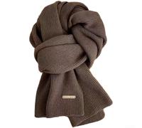 Knitted warm womens scarf for winter, long neck wrap made of soft polyester material featuring a simple stylish plain color design (Coffee)