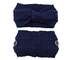 Knitted Wide Headband Elastic Knotted Turban with Button Crochet Hair Bands Ear Warmer Soft for Head Wrap for Women Crochet Turban Winter Braided Headband