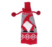 Knitted Wine Bottle Cover | Handmade Reusable Sleeve for Christmas/Wedding/Birthday Party Decor | Home Bar Decoration Present (Red Gray)