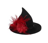 Knitted Witch Hat with Feather Flower Women Gothic Cosplay Wizard Headwear