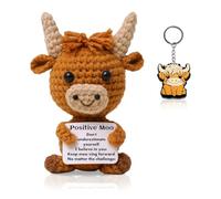 Knitted Wool Cow Toy With Crochet Cow Animals Keyring,Cute Mini Funny Positive Cow With Positive Card Emotional Doll Toy,Funny Gifts For Friends Family Party Christmas Ornament Decoration