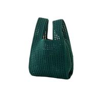 Knitted Wrist Bag Knit Handbag For Women Casual Knot Wrist-bag Wide Stripe Plaid Tote Bag For Shopping For Going Out Shopping(Dark Green)