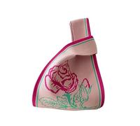 Knitted Wrist Bag Reusable Knot Tote Bag Elegant Knit Handbag For Women Small Knitted Wristlet Bag For Going Out Shopping(Rose red)