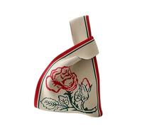 Knitted Wrist Bag Reusable Knot Tote Bag Elegant Knit Handbag For Women Small Knitted Wristlet Bag For Going Out Shopping(Beige)